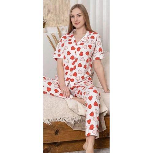 Alissa 6295 Kadın Kalp Desenli Patlı Pijama Takımı