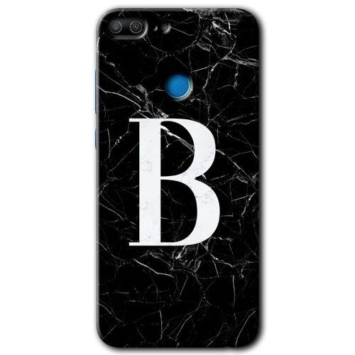 Potkal Hediye Fabrikası Honor 9 Lite Kılıf HD Desen Baskılı Arka Kapak - Siyah Mermer Desenli B Harfi