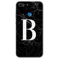 Potkal Hediye Fabrikası Honor 9 Lite Kılıf HD Desen Baskılı Arka Kapak - Siyah Mermer Desenli B Harfi