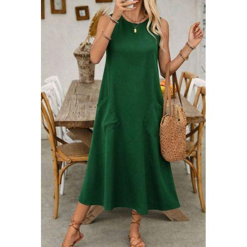 Kadın Askılı Yuvarlak Yakalı Kıloş Cepli Uzun Elbise