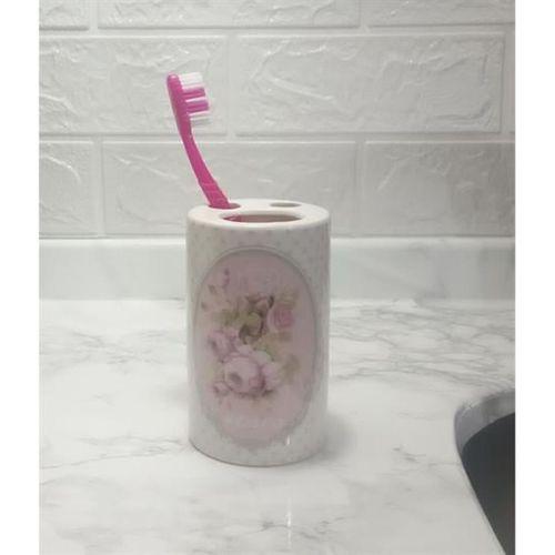2 Adet Seramik Diş Fırçalık Bahar Desenli 7X7X11Cm Banyo Seti