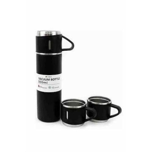 Termos Paslanmaz Çelik Termos Siyah Renk 3 Bardaklı Termos Seti
