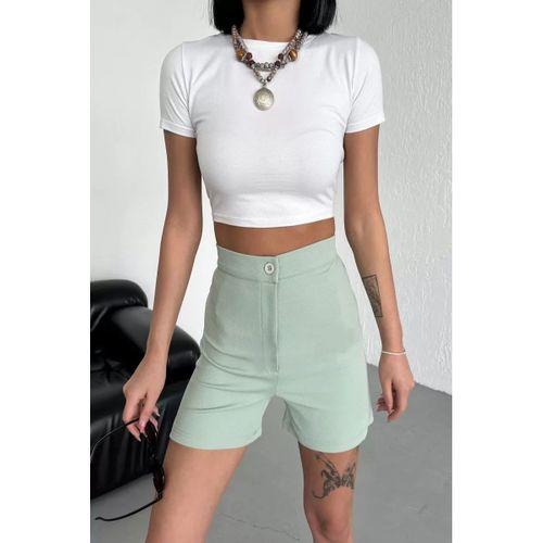 Tarz Ve Rahatlığı Bir Arada Sunan Yüksek Bel Esnek Likralı Krep Şort Su Yeşili