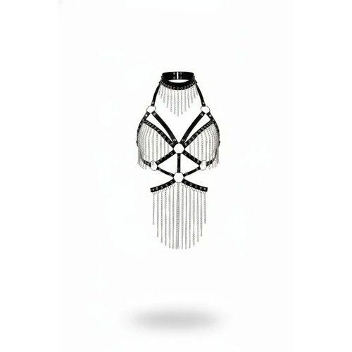 Siyah Body Harness Choker Yaka Zincir Detaylı Vücut Aksesuarı - Brf1397