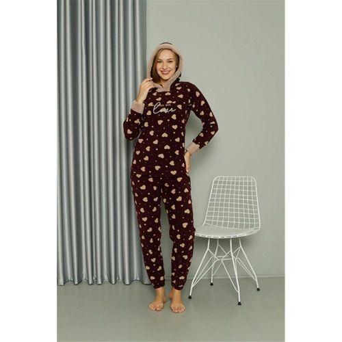 Polar Kadın Kapşonlu Pijama Takımı Bordo