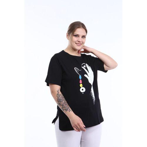 Piano Luce PianoLuce Kadın Büyük Beden Baskılı Yarım Kol T-shirt Siyah PLWM21TS005