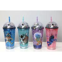 Sevimli Astronot Işıklı Pipetli Pullu Suluk & Bardak 400 Ml Alk3148