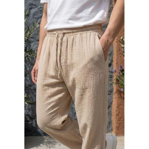 Baggy Kalıp Müslin Kumaş Pantolon - Orta Bej