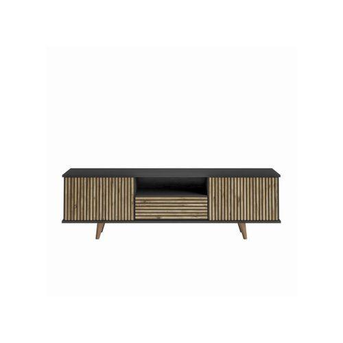 Nova  Zebra Kapak 180 Cm 2 Kapak 2 Çekmeceli Premium Tv Ünitesi - Minifiks - Wood Siyah / Atlantik Çam