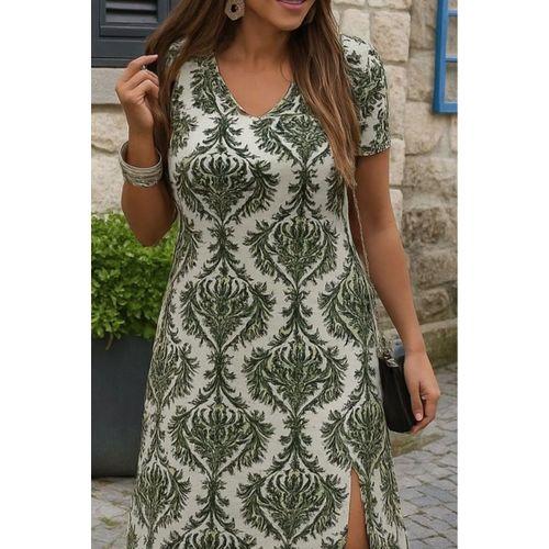 Kadın Kısa Kollu V Yakalı Maksi Boy Viskon Elbise