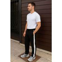 Erkek Üç İplik Kışlık Pamuklu Yandan Garneli Kalın Şeritli Cepli Eşofman Altı - Siyah