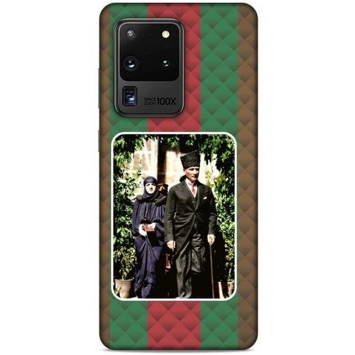 Samsung Galaxy S20 Ultra Kılıf Atatürk (22) Tam Koruma Kılıfı Yeşil Kırmızı