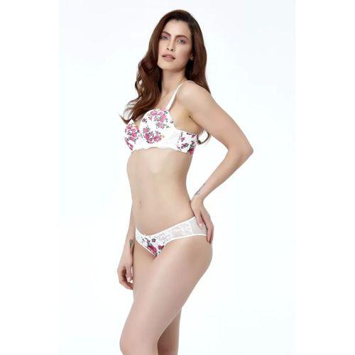 Golshan Gardenia Mini Slip, Kadın Dantelli Çiçek Baskılı Ekru Normal Bel Külot