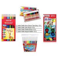 Okul Fatih Boya Seti Kuru Boya, Pastel Boya, Sulu Boya, Keçeli Kalem Boya 4 lü