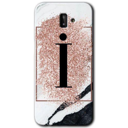 Samsung Galaxy J6 Plus Kılıf Baskılı Kapak - Pembe Mermer Desenli İ Harfi + 5D Tam Kaplayan Cam