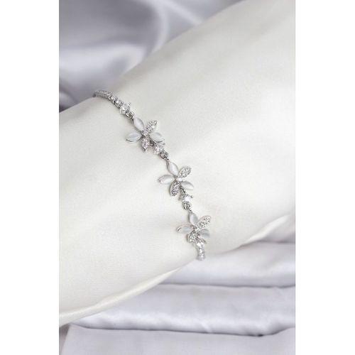 Çiçek Model Zirkon Taşlı Gümüş Renk Pirinç Su Yolu Kadın Bileklik