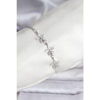 Çiçek Model Zirkon Taşlı Gümüş Renk Pirinç Su Yolu Kadın Bileklik