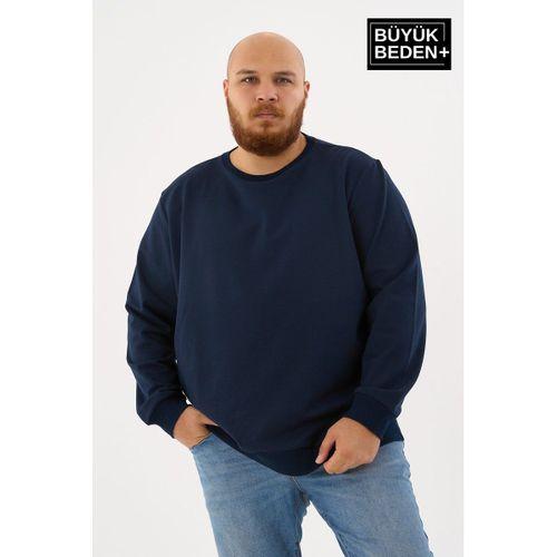 Erkek Büyük Beden Bisiklet Yaka ince Sweatshirt SPR24BSW56