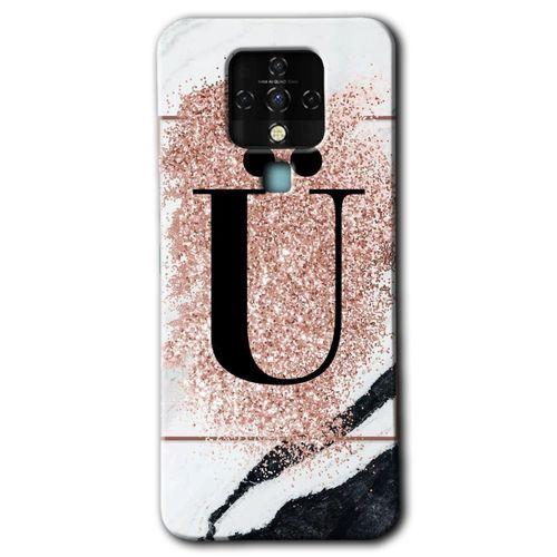 Tecno Camon 16 HD Baskılı Kılıf + 9D Tam Ekran Koruyucu - Pembe Mermer Desenli Ü Harfi