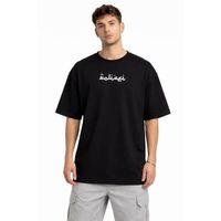 Erkek Bisiklet Yaka Baskılı Kısa Kollu Tişört Streetwear Günlük Basic Pamuklu T-shirt - Siyah