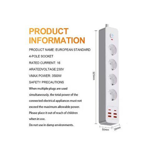 Termal Akım Korumalı 4’lü Priz 4x Usb 2x Type-c Çıkışlı Grup Priz Çoğaltıcı (3500w)