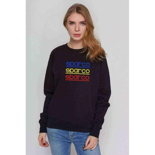 Sparco Logo Mavi Sarı Kırmızı Baskılı Siyah Kadın Sweatshirt