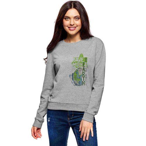 Green Earth Baskılı Gri Kadın Sweatshirt