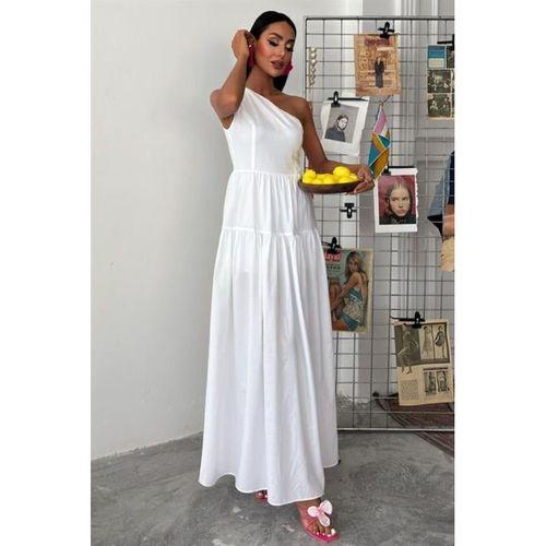 Tek Omuzlu Pile Detay Maxi Elbise 2895