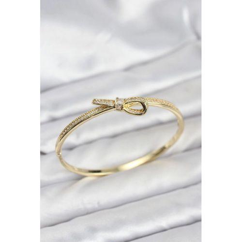 Pirinç Gold Renk Zirkon Taşlı Fiyonk Model Kadın Kelepçe Bileklik
