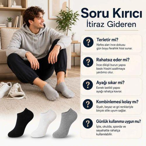 Unisex Dikişsiz Patik Çorap 12'li | %85 Pamuklu Geri Dönüşüm İplikli, Nefes Alan Spor