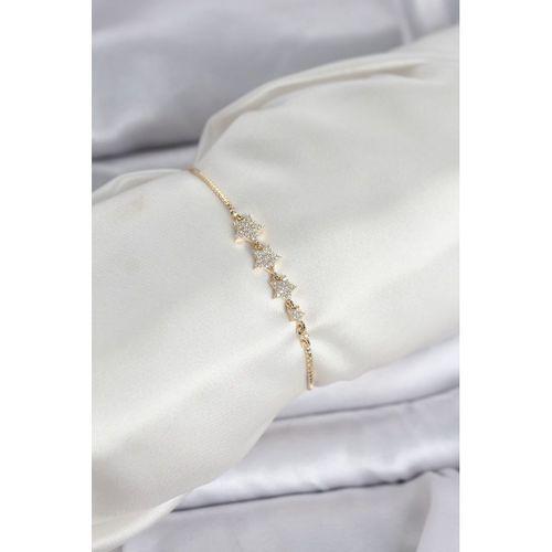 Gold Renk Zirkon Taşlı Yıldız Model Asansörlü Kadın Bileklik