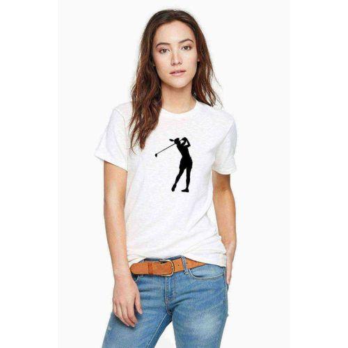 Silhouette Golf Baskılı Beyaz Kadın Tshirt
