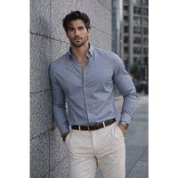 Likralı Regular Fit Nefes Alabilir Klasik Erkek Oxford Gömlek - Füme