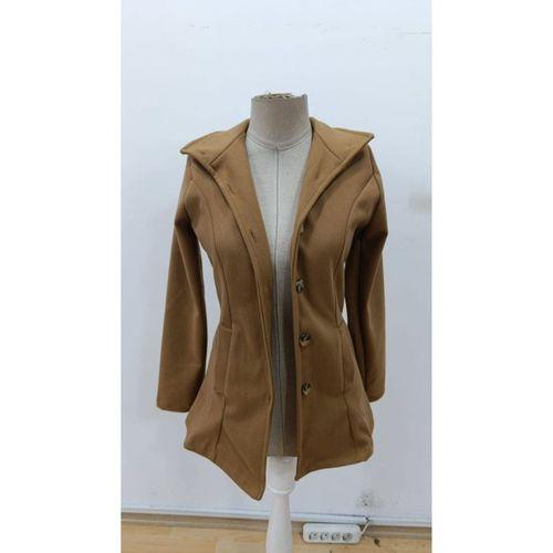 Kadın Uzun Kollu Yakalı önden Düğmeli Astarsız Ithal Kaşe Kahve Kaban
