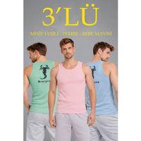 Erkek Spor Fitilli Atlet 3lü Set Mint Yeşili, Pembe Ve Bebek Mavisi Slim Fit Kaşkorse Arka Baskılı Spor Atlet