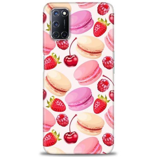 Oppo A92 Kılıf HD Baskılı Kılıf - Makaron ve Çilekler + Tam Ekran Koruyucu