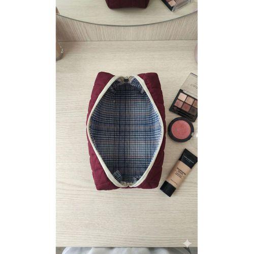 Lüks Bordo Kapitone Desenli Makyaj ve Kozmetik Çantası