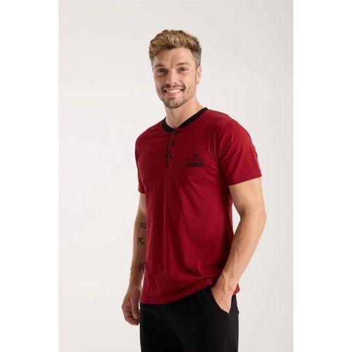 Erkek Bordo Düğmeli Yaka Kısa Kol Pijama Takımı