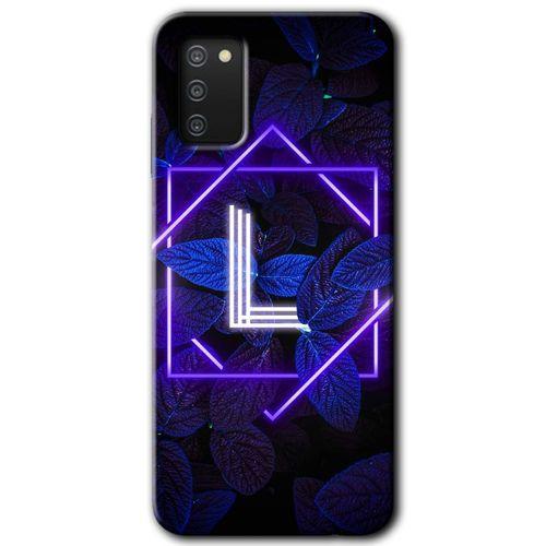 Samsung Galaxy A02s Kılıf Baskılı Kapak - Dark Neon Yaprak L Harfi + 5D Tam Kaplayan Cam
