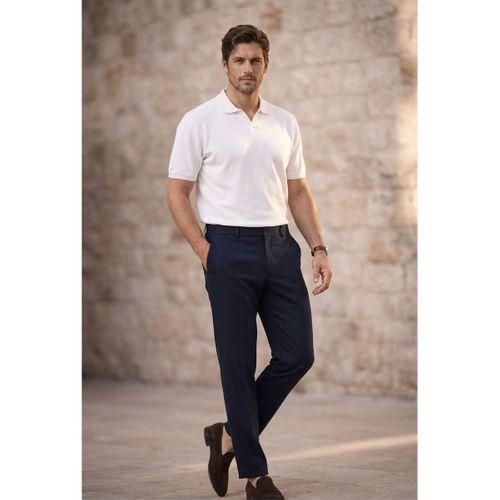 Dawson Polo V Yaka Düğmesiz Kısa Kollu İnce Triko Erkek T-Shirt - Ekru