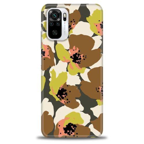 Xiaomi Poco M5s Kılıf HD Baskılı Kılıf - Yeşil Kahve Çiçekler + Tam Ekran Koruyucu