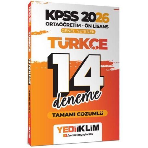 2026 KPSS Ortaöğretim Ön Lisans Genel Yetenek Türkçe Tamamı Çözümlü 14 Deneme Yediiklim Yayınları