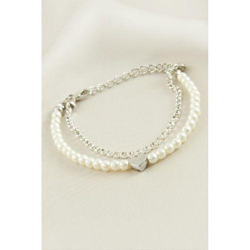 Kalp Şerit Taşlı İnci Bileklik