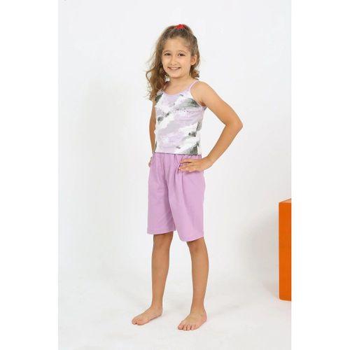 Kız Çocuk İp Askılı Şortlu Penye Lila Pijama Takım