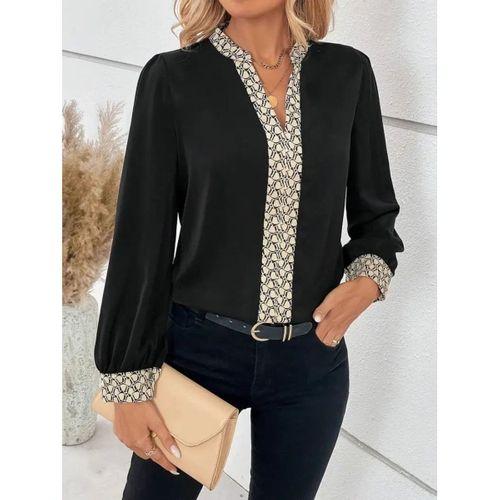 Kadın Uzun Kollu V Hakim Yakalı Desenli Ithal Krep Bluz