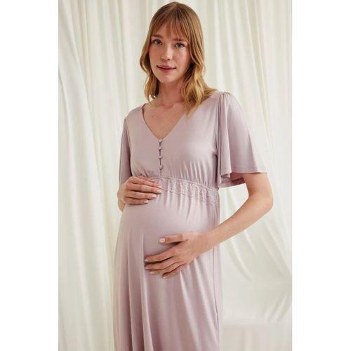 Dantelli Önü Düğmeli Hamile Lohusa Viskon Gecelik