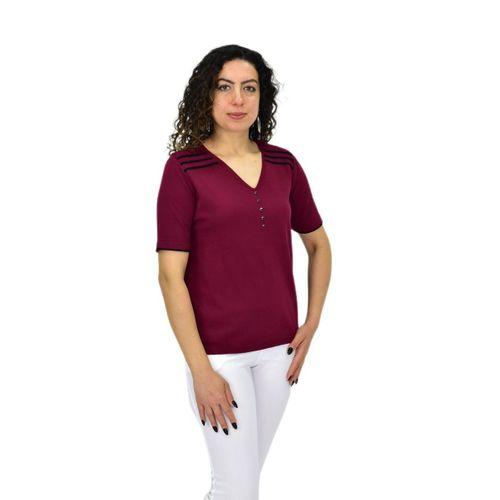 Kadın Yarım Kol V Yaka Taşlı Triko Tişöt 12857 BGL-ST04656