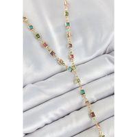 Pirinç Asorti Kare Model Gold Renk Zirkon Taşlı Y Kolye