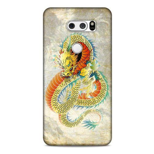 LG K50S Kılıf Dragons (21) Koruyucu Kapak Ejderha Dövme Sarı