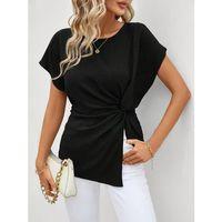 Kadın Kısa Kollu Yuvarlak Yakalı Yandan Sarmal Detaylı Bürümcük Bluz